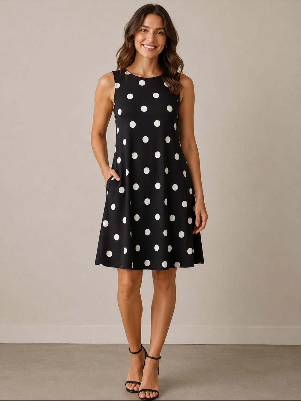 Ralph Lauren Black Polka Dot Midi Dress